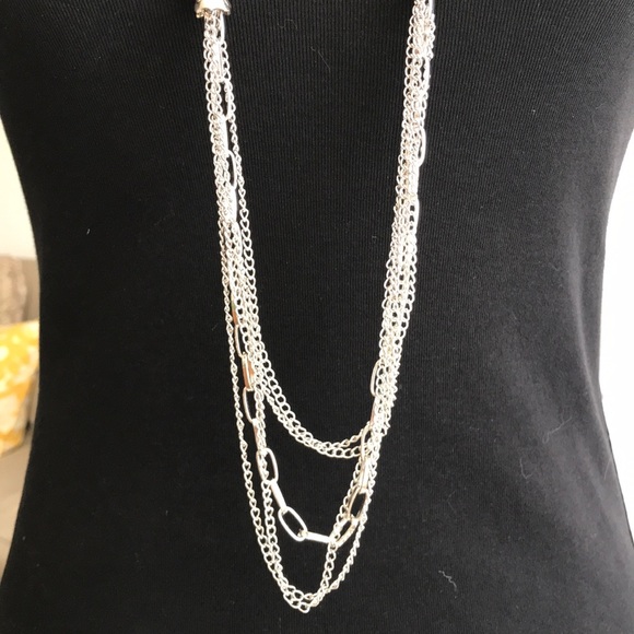 Paparazzi Accessories Long Necklace Silver Tone Chainlink Crystal Jewelry White - Picture 3 of 5